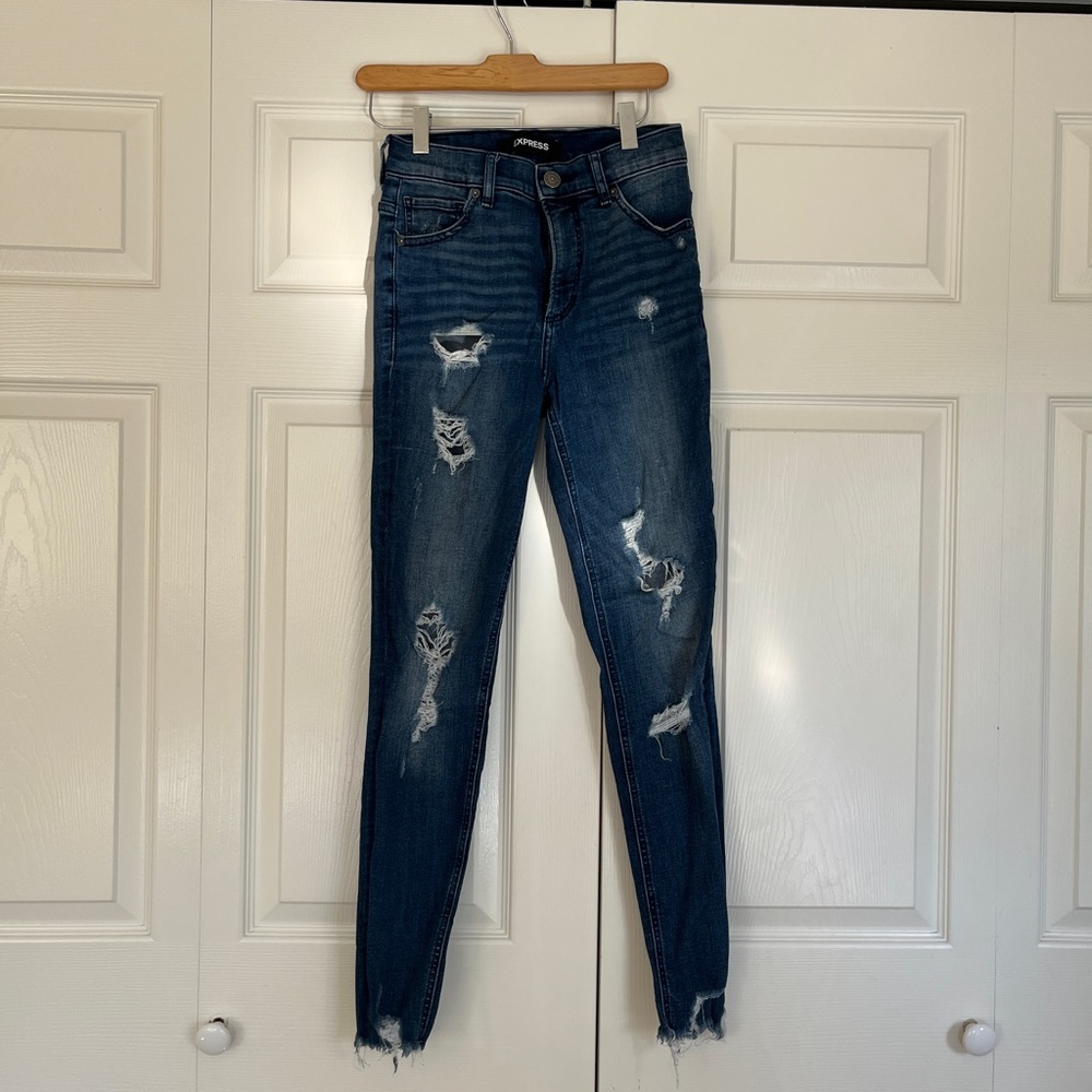 Express distressed skinny jeans